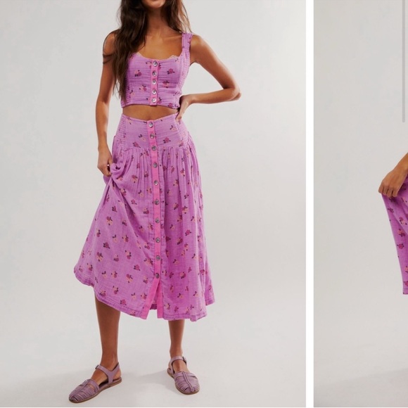 COPY - Free People Pink Smocked A-Line Midi Dress - Picture 1 of 3